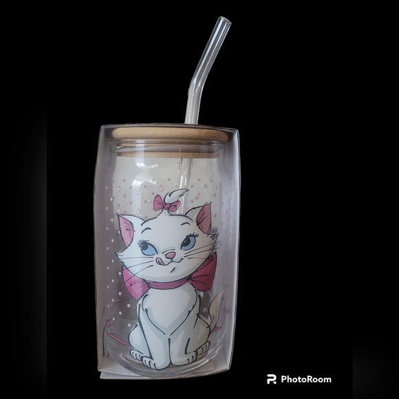 Disney Other - Disney MARIE Glass Tumbler with Bamboo lid and Straw